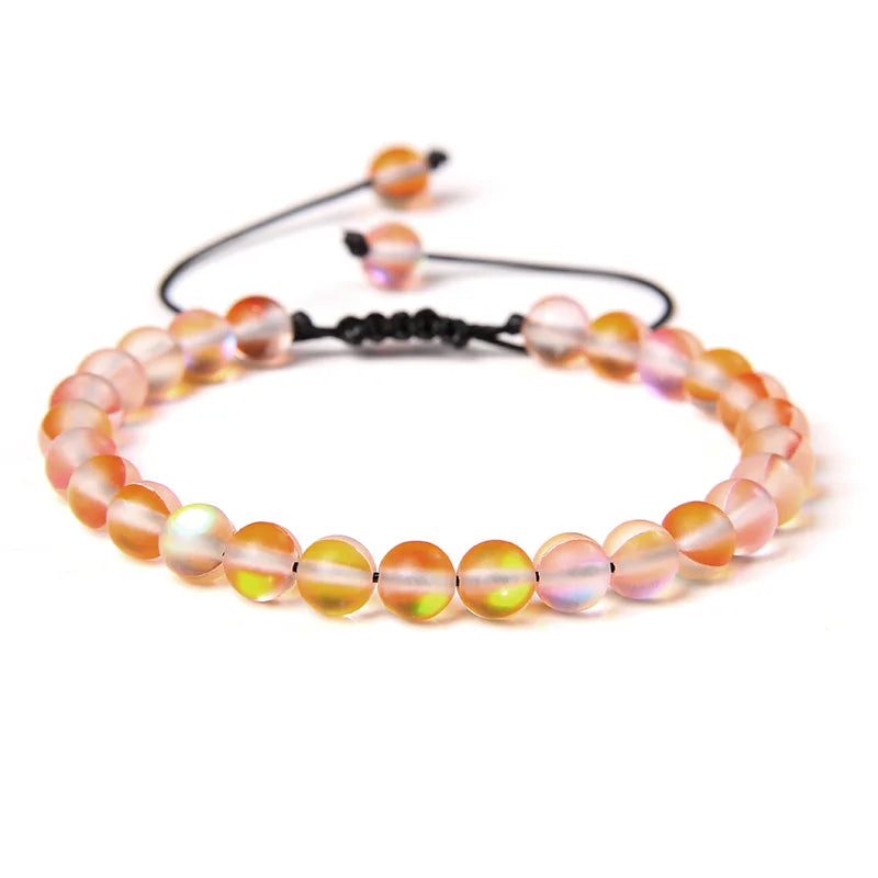 Multicolor Moonstone Beaded Bracelet 6MM Mermaid Glass Crystal Braided Bracelet