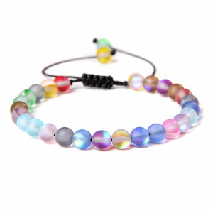 Multicolor Moonstone Beaded Bracelet 6MM Mermaid Glass Crystal Braided Bracelet
