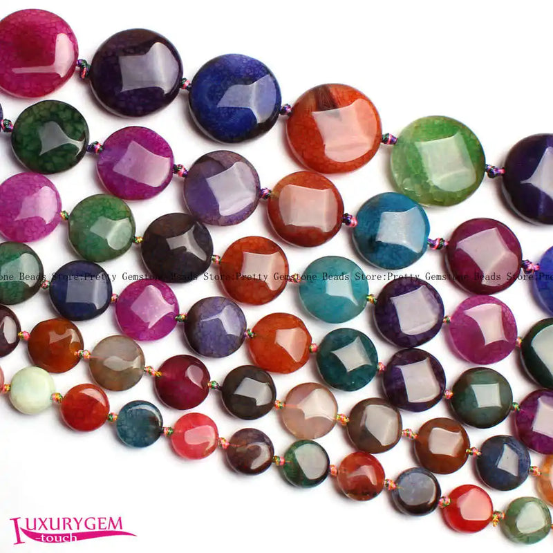 Multicolor Cracked Agates Stone 12-25mm Faceted Coin Beads