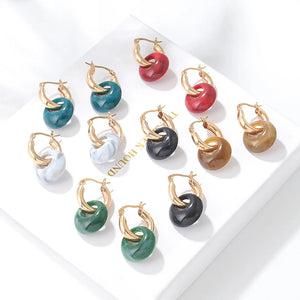 Multicolor Stone Thick Hoop Earrings Gem Huggie Statement Beads