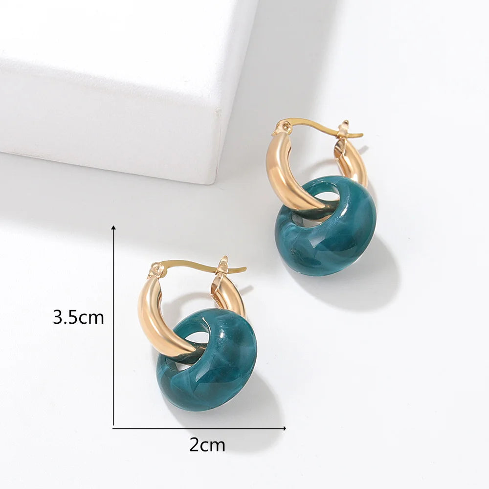 Multicolor Stone Thick Hoop Earrings Gem Huggie Statement Beads