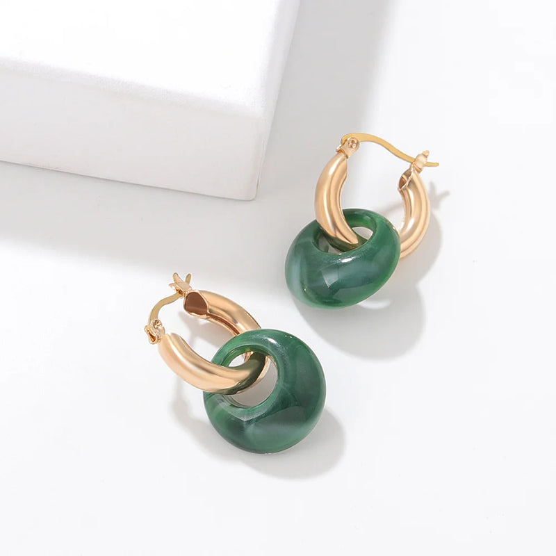 Multicolor Stone Thick Hoop Earrings Gem Huggie Statement Beads