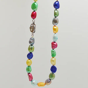 Multicolor Pearl Baroque Necklace 925 Sterling Silver Clasp