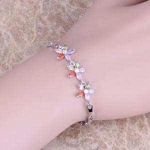 Multicolor Red Garnet Silver Plated Chain Bracelet 7-8 inch