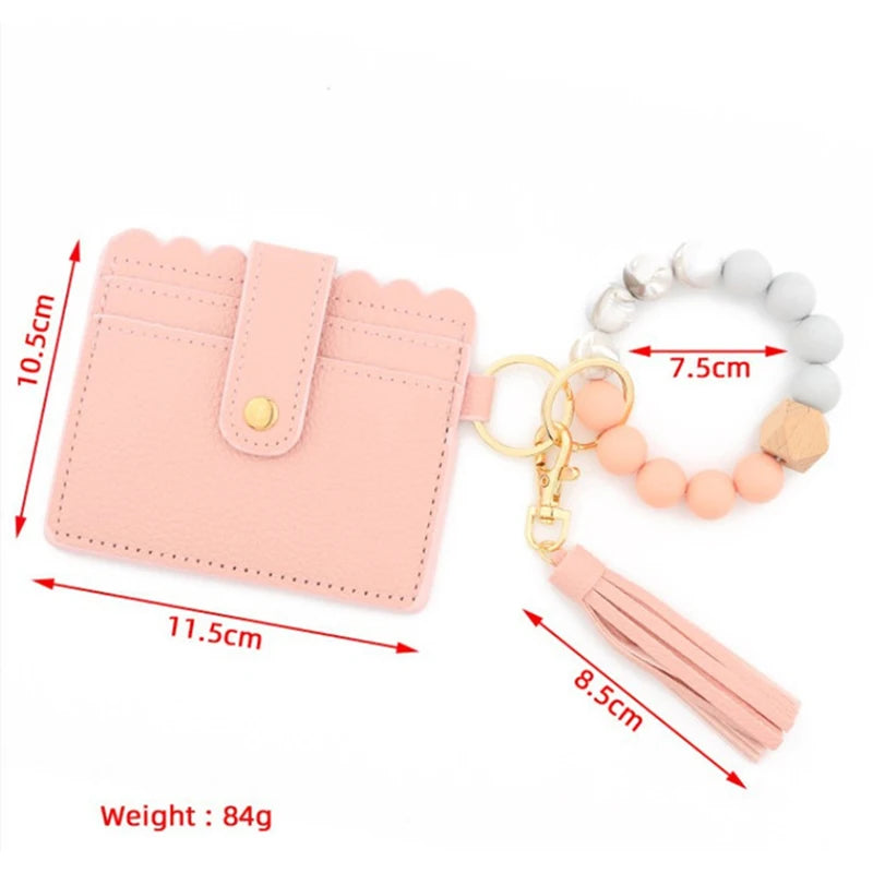 Multicolor Silicone Keychain Charms Tassel Beads Keychain Women Accessories