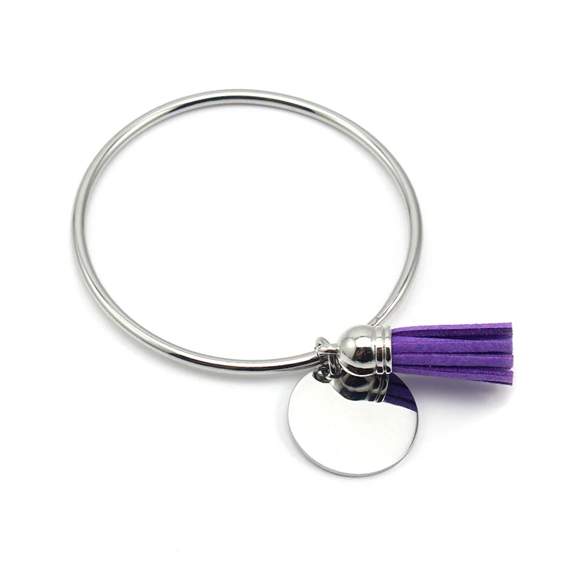 Multicolor Tassel Bangle Round Blank Charm Laser Name Logo Word Accessories