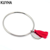 Multicolor Tassel Bangle Round Blank Charm Laser Name Logo Word Accessories