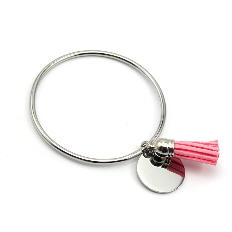 Multicolor Tassel Bangle Round Blank Charm Laser Name Logo Word Accessories