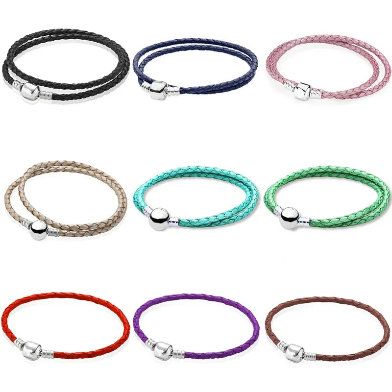 Multicolor Woven Leather Bracelet with Ball Clasp