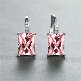 Multicolor Zircon Square Stone Earrings Crystal Hoop Silver Engagement Women