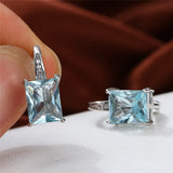 Multicolor Zircon Square Stone Earrings Crystal Hoop Silver Engagement Women