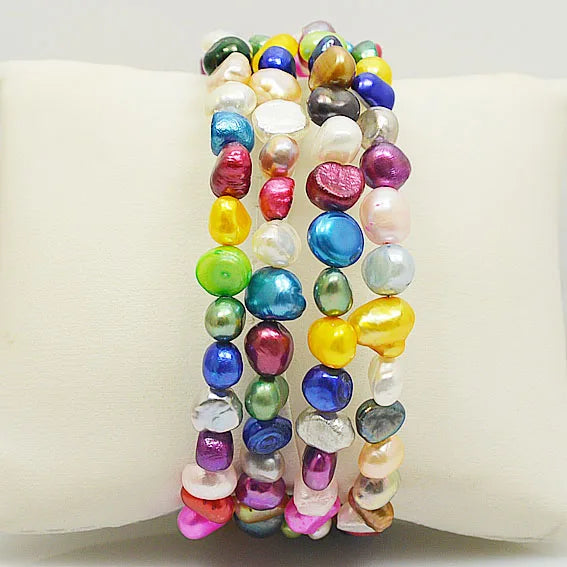 Multicolor 4-Row Freshwater Pearl Bracelet 7-9mm Baroque Jewelry
