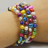 Multicolor 4-Row Freshwater Pearl Bracelet 7-9mm Baroque Jewelry
