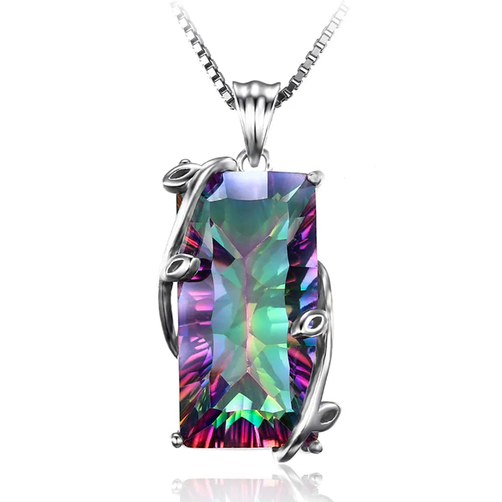 Multicolor Gemstones Diamond Pendant Necklace for Women Silver Choker Chain