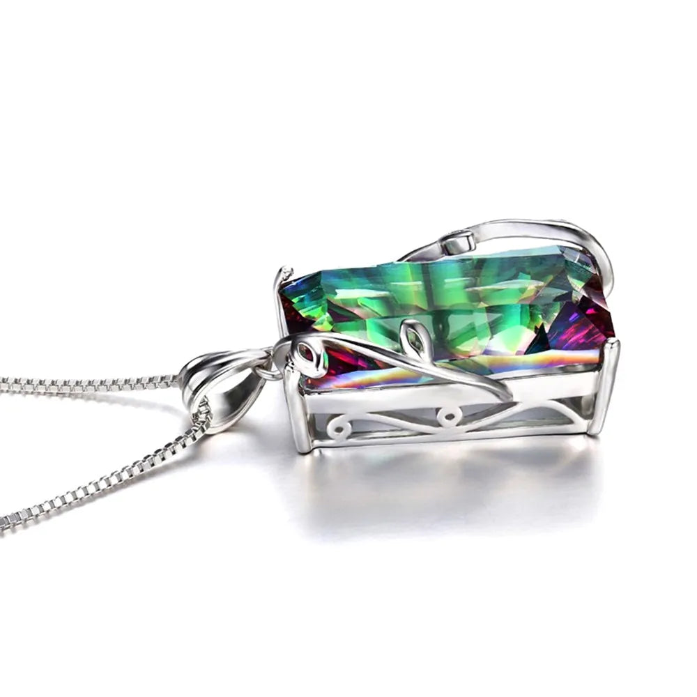 Multicolor Gemstones Diamond Pendant Necklace for Women Silver Choker Chain