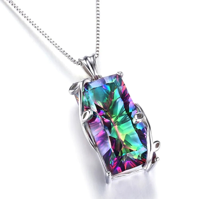 Multicolor Gemstones Diamond Pendant Necklace for Women Silver Choker Chain