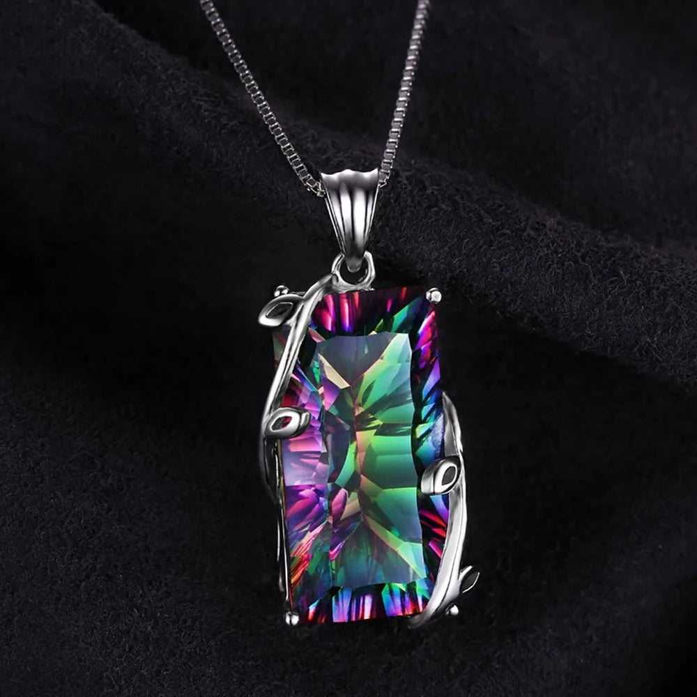 Multicolor Gemstones Diamond Pendant Necklace for Women Silver Choker Chain