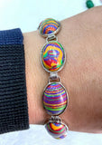 Multicolor Turquoise Jade Silver Stone Bracelet 7.5''
