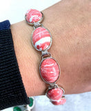 Multicolor Turquoise Jade Silver Stone Bracelet 7.5''