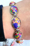 Multicolor Turquoise Jade Silver Stone Bracelet 7.5''