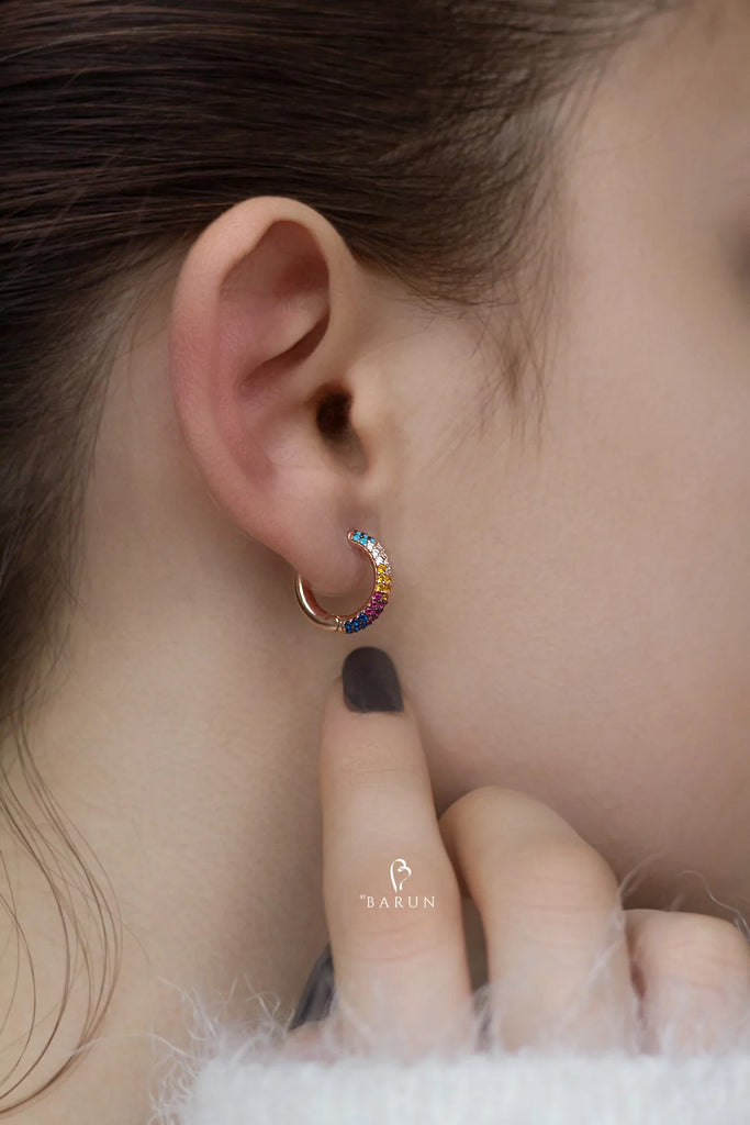 Rainbow Hoop Earrings 925 Sterling Silver Fine Jewelry Gift
