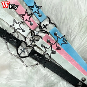 Multicolored Star Cross Leather Necklace