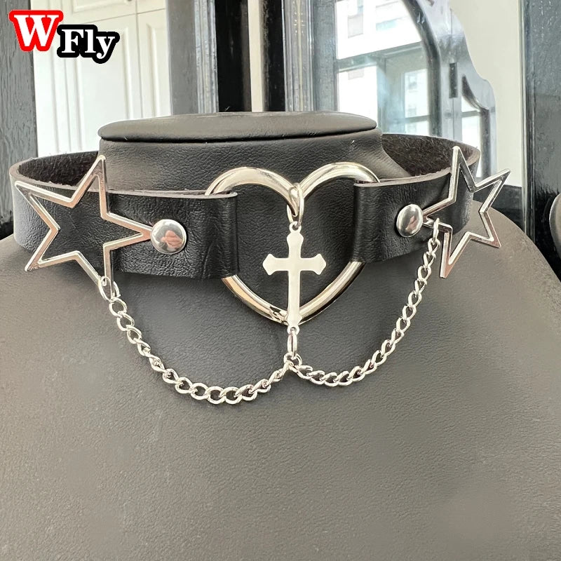 Multicolored Star Cross Leather Necklace
