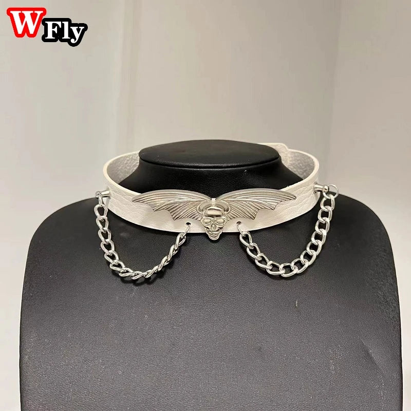 Multicolored Devil Wings Collar Necklace Skull Punk Gothic Lolita Y2K