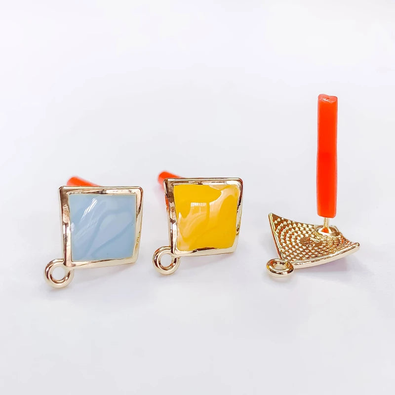 Multicolors Square Stud Earrings Set of 8