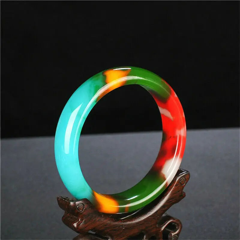 Multicolour Jade Bangle Bracelet Hand Carved Jewelry Amulet Men Women