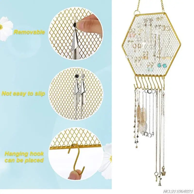 Earring Wall Holder Hanging Organizer Jewelry Storage Hexagon Hook