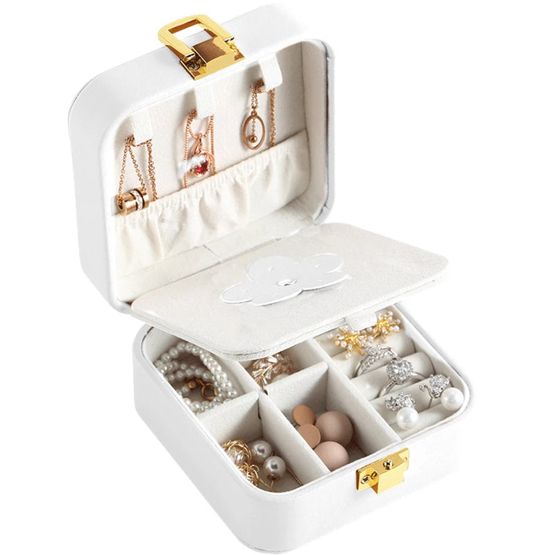 Multifunction Leather Jewelry Box Earrings Rings Holder Organizer