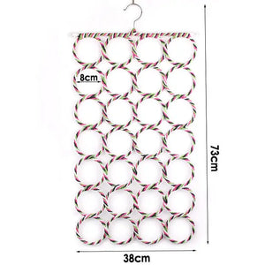 Rattan Weave Slots 28 Hole Ring Rope Scarf Storage Holder Hook Hanger