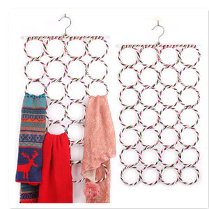 Rattan Weave Slots 28 Hole Ring Rope Scarf Storage Holder Hook Hanger