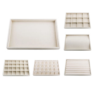 Beige Linen Jewelry Tray Earring Display Organizer Holder