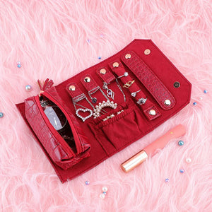 Portable Jewelry Storage Bag PU Crocodile Pattern Fiber Flannel Jewelry Box