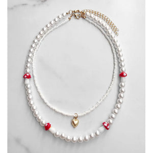 Heart Pendant Layered Beads Necklace Women Jewelry