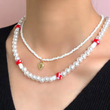 Heart Pendant Layered Beads Necklace Women Jewelry