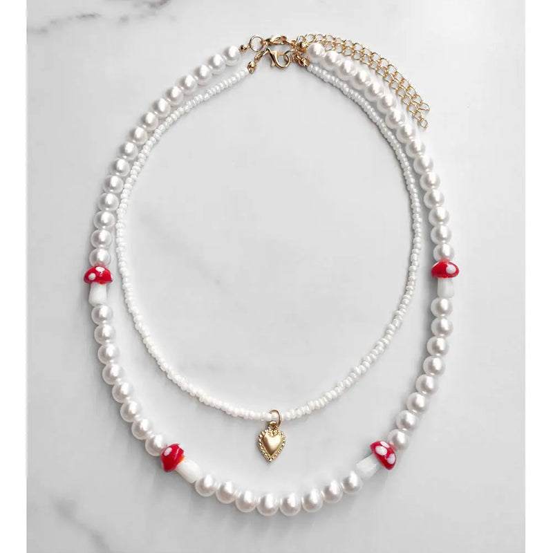Heart Pendant Layered Beads Necklace Women Jewelry