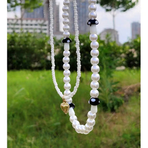 Heart Pendant Layered Beads Necklace Women Jewelry