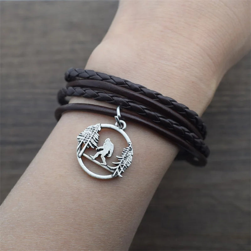Multilayer Bigfoot Charm Rope Bracelet for Men Women