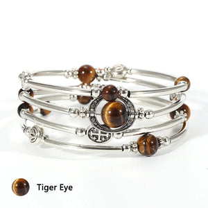 Boho Tiger Eye Gemstone Cuff Bangle Bracelet For Women Girls