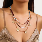 Boho Seed Beads Butterfly Leaf Tassel Choker Necklace