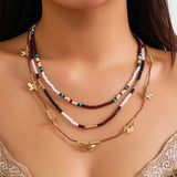 Boho Seed Beads Butterfly Leaf Tassel Choker Necklace