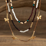 Boho Seed Beads Butterfly Leaf Tassel Choker Necklace