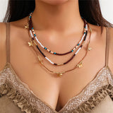 Boho Seed Beads Butterfly Leaf Tassel Choker Necklace