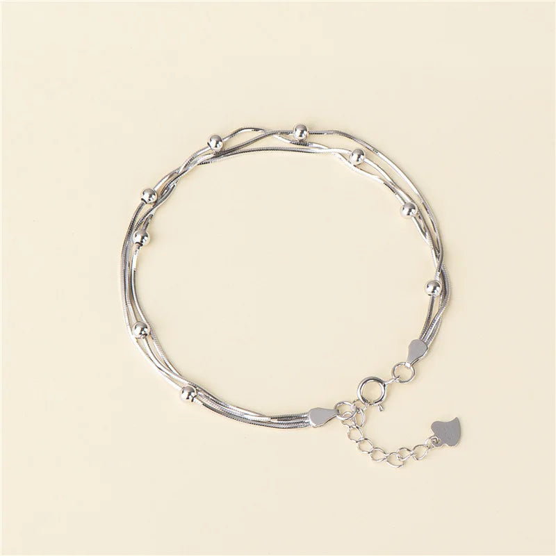 925 Silver Multi-Layer Bracelet Twining String Beads for Women