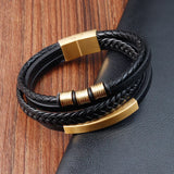 Men's Braided Leather Stainless Steel Cord Bracelet