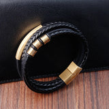 Men's Braided Leather Stainless Steel Cord Bracelet