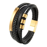 Men's Braided Leather Stainless Steel Cord Bracelet